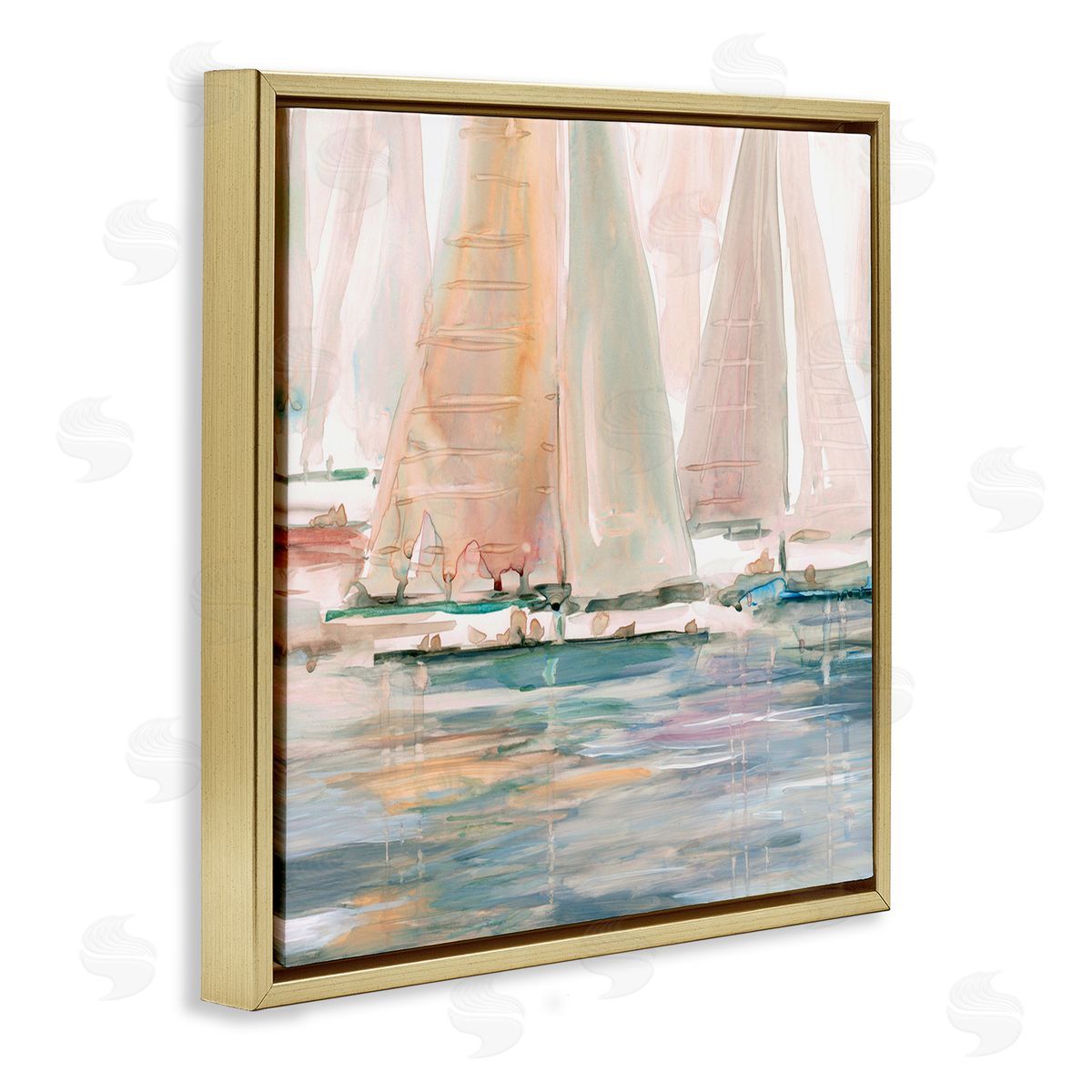 Carol Robinson Warm Sunlit Sailboats Reflection Ocean Water Surface Gold Floating Frame Canvas Wall Art Print