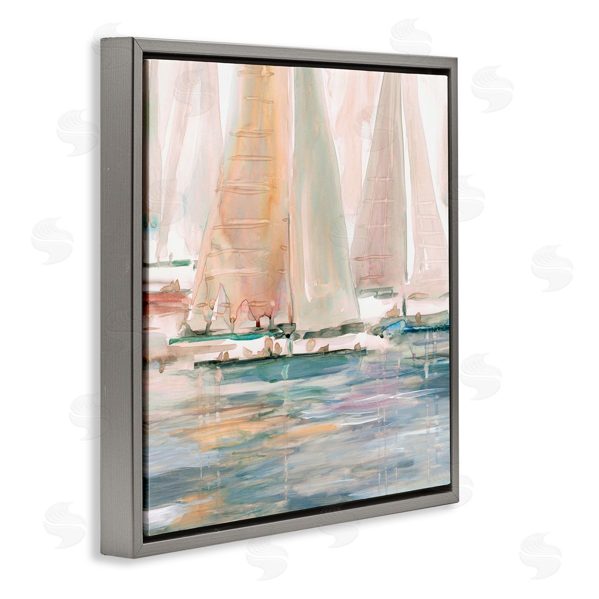 Carol Robinson Warm Sunlit Sailboats Reflection Ocean Water Surface Gray Floating Frame Canvas Wall Art Print