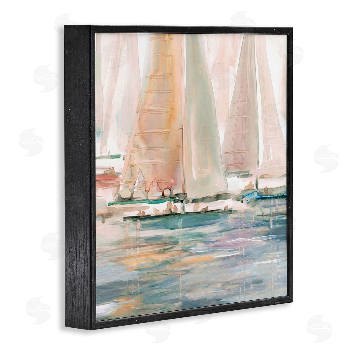 Carol Robinson Warm Sunlit Sailboats Reflection Ocean Water Surface Black Framed Glicee Wall Art Print