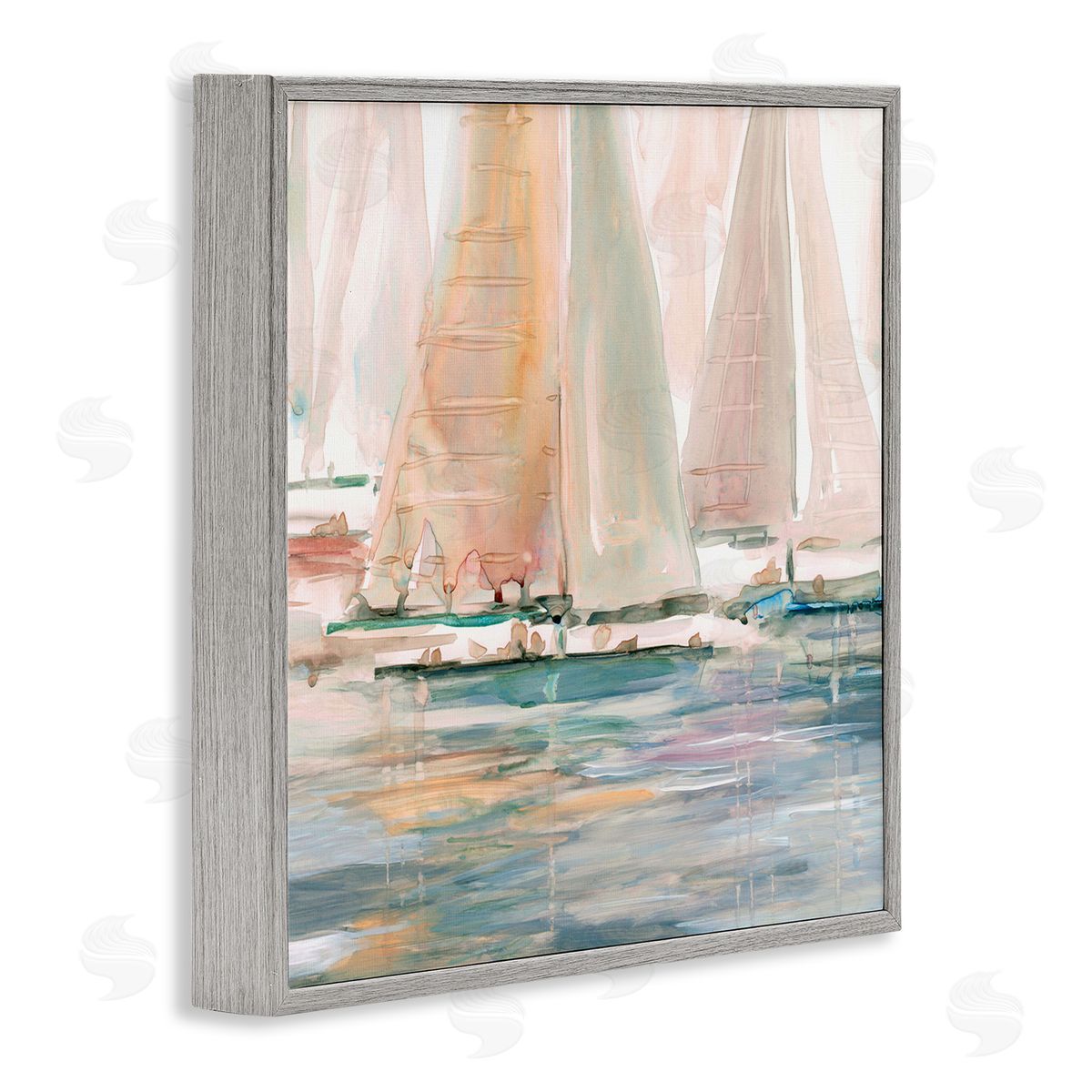 Carol Robinson Warm Sunlit Sailboats Reflection Ocean Water Surface Gray Framed Glicee Wall Art Print