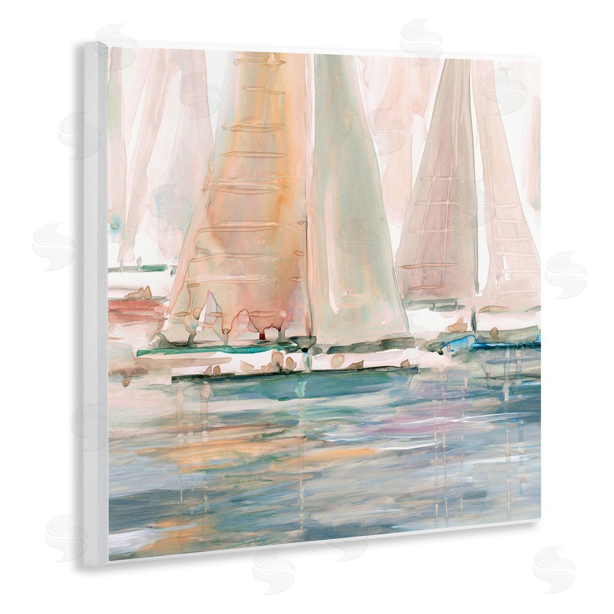 Carol Robinson Warm Sunlit Sailboats Reflection Ocean Water Surface Wooden Wall Plaque Art Print