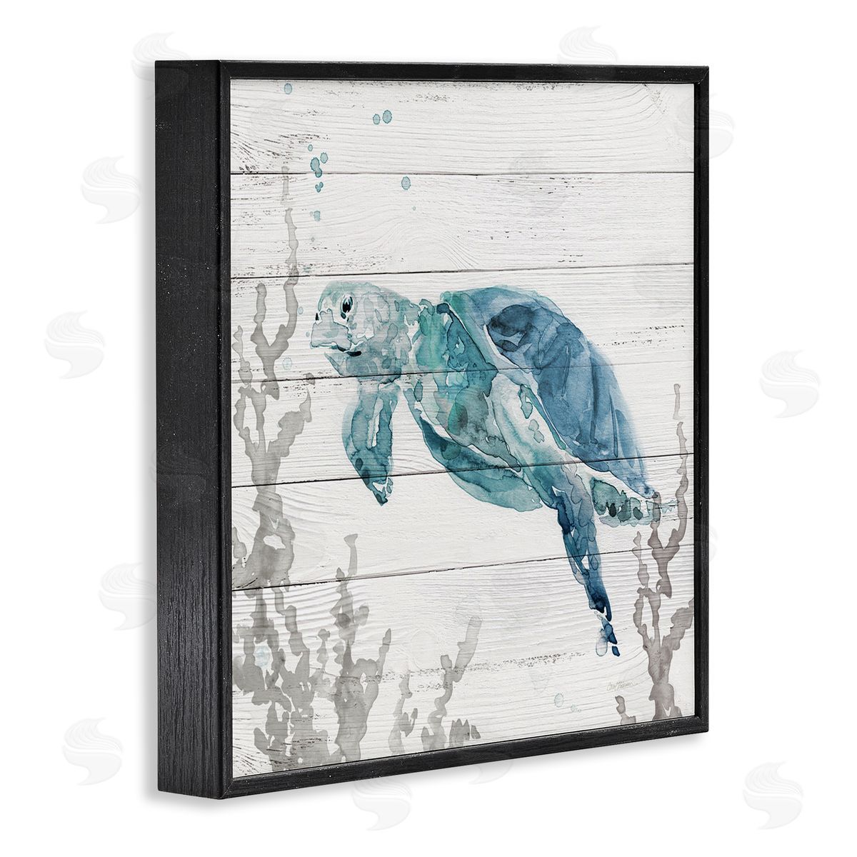 Carol Robinson Swimming Sea Turtle Coral Beach Plank Design Black Framed Glicee Wall Art Print