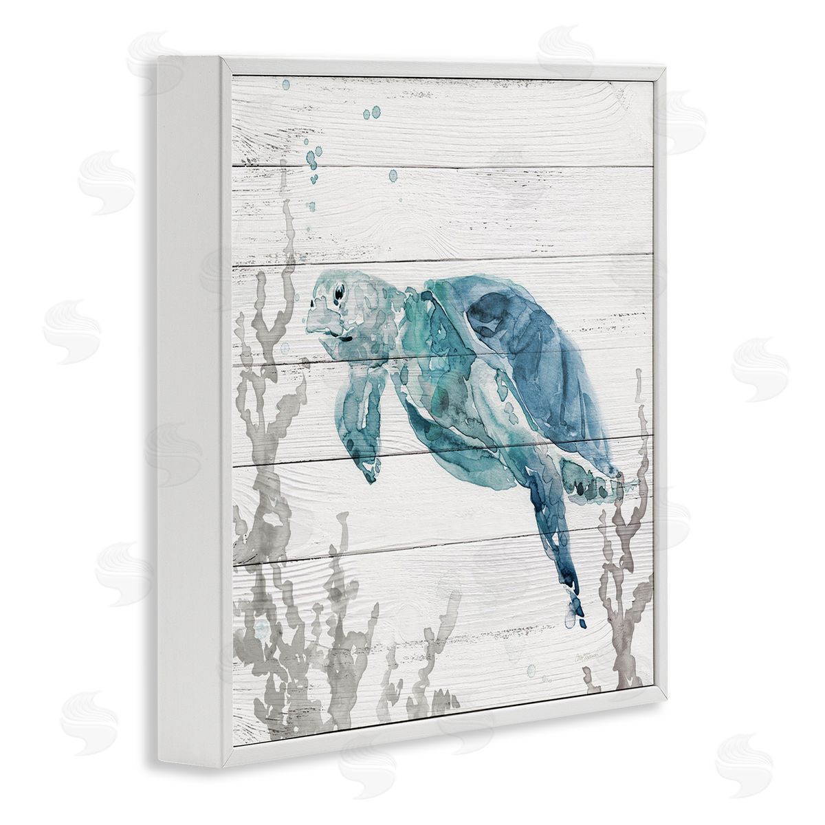 Carol Robinson Swimming Sea Turtle Coral Beach Plank Design White Framed Glicee Wall Art Print