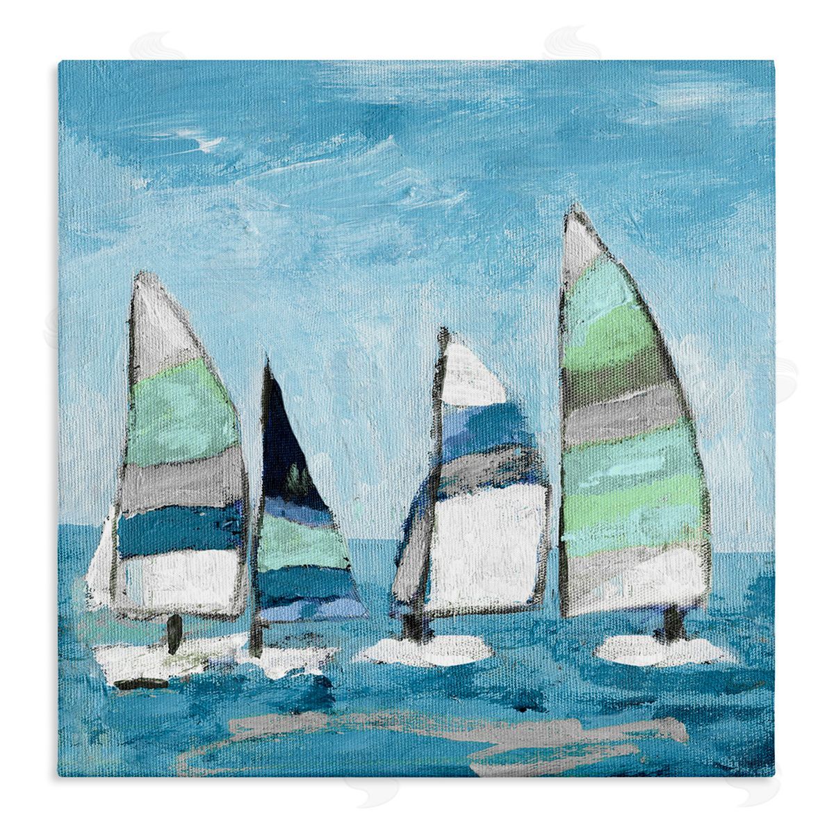 Katrina Craven Floating Striped Sailboats Clear Blue Sky Painting Stretched Canvas Wall Art Print