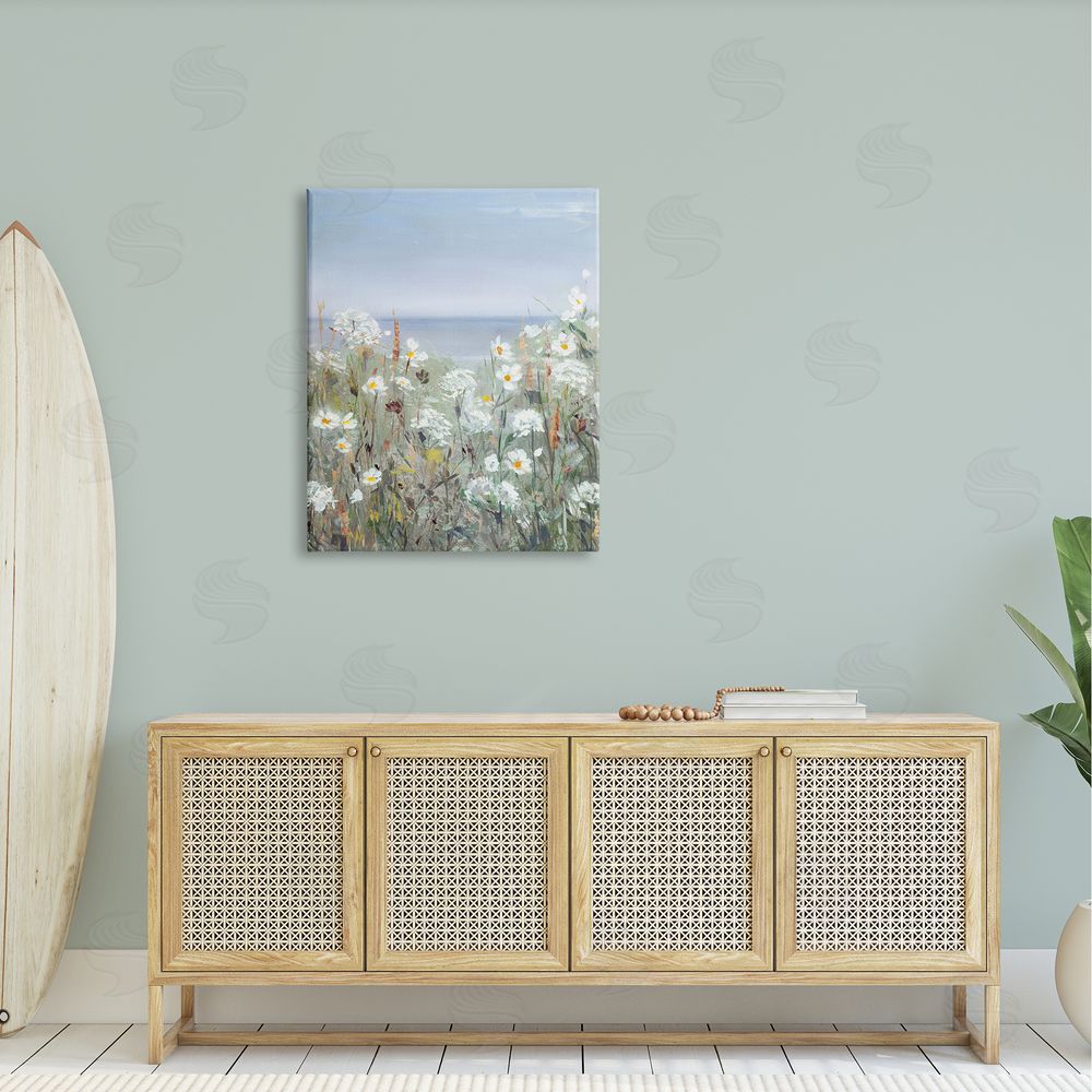Sally Swatland Spring Daisy Flower Blooms Beachside Ocean View Canvas Wall Art Print in Room