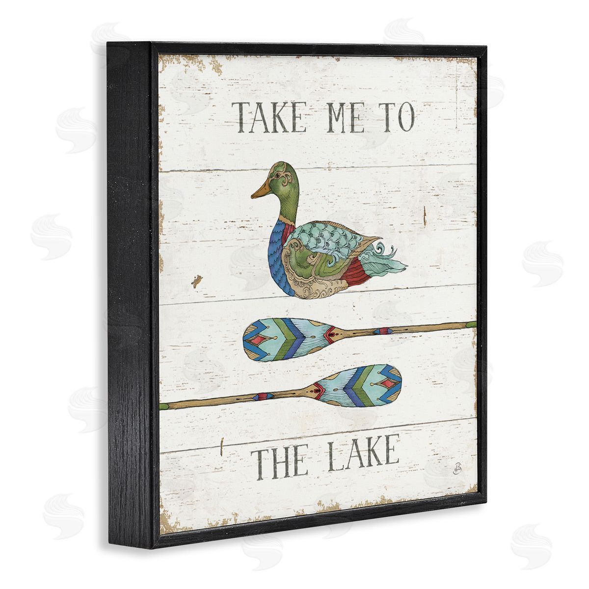 Daphne Brissonnet Take Me To Lake Typography Patterned Duck & Ores  Black Framed Glicee Wall Art Print