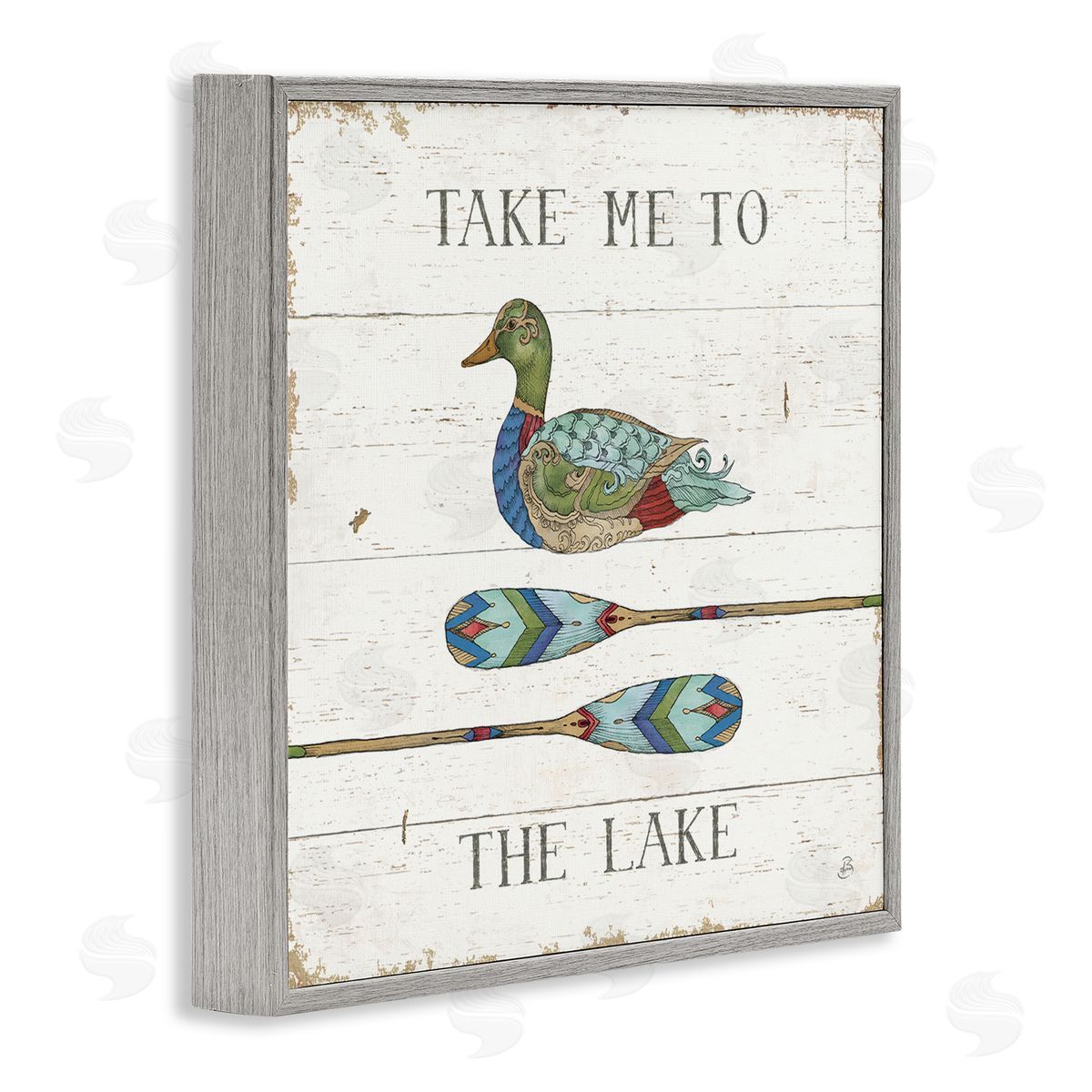 Daphne Brissonnet Take Me To Lake Typography Patterned Duck & Ores  Gray Framed Glicee Wall Art Print