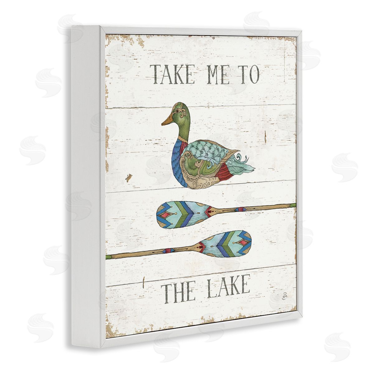 Daphne Brissonnet Take Me To Lake Typography Patterned Duck & Ores  White Framed Glicee Wall Art Print