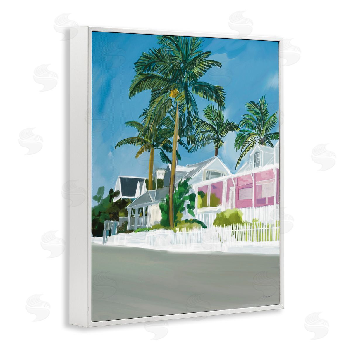 Amelia Noyes Tropical Palm Trees Summer Vacation Resort Houses White Framed Giclee Wall Art Print