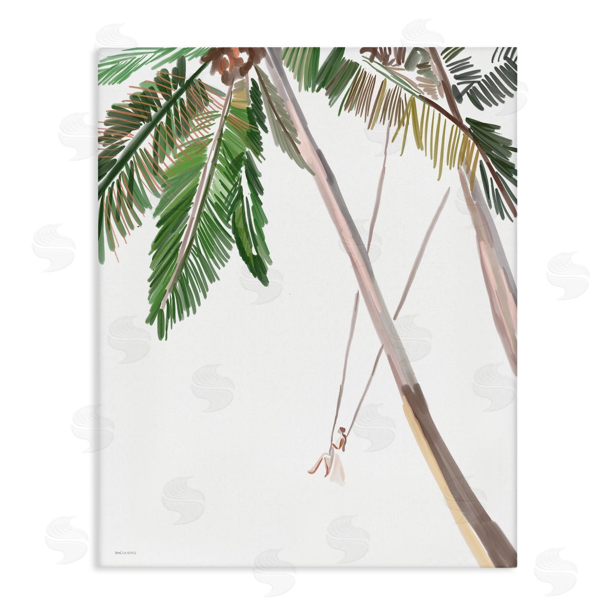 Amelia Noyes Girl Swinging Tropical Palm Trees Casual Stretched Canvas Wall Art Print