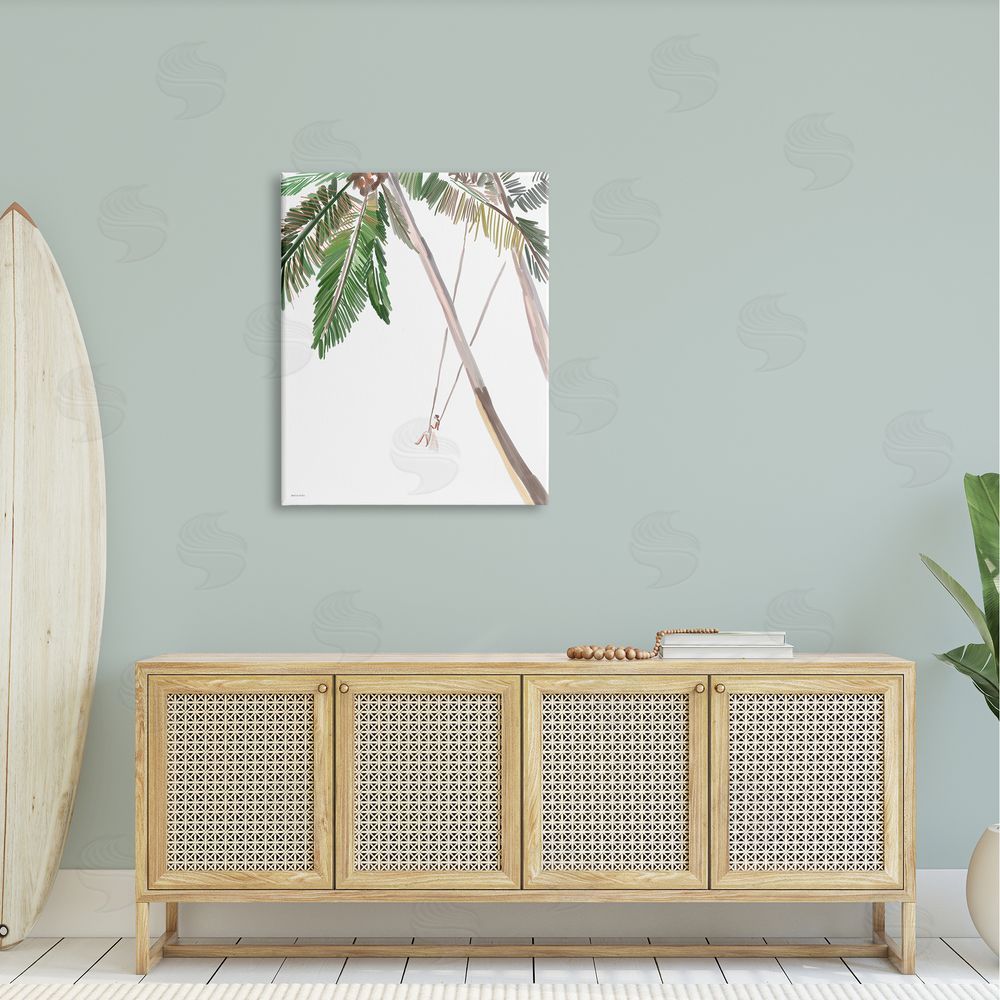 Amelia Noyes Girl Swinging Tropical Palm Trees Casual Canvas Wall Art Print in Room