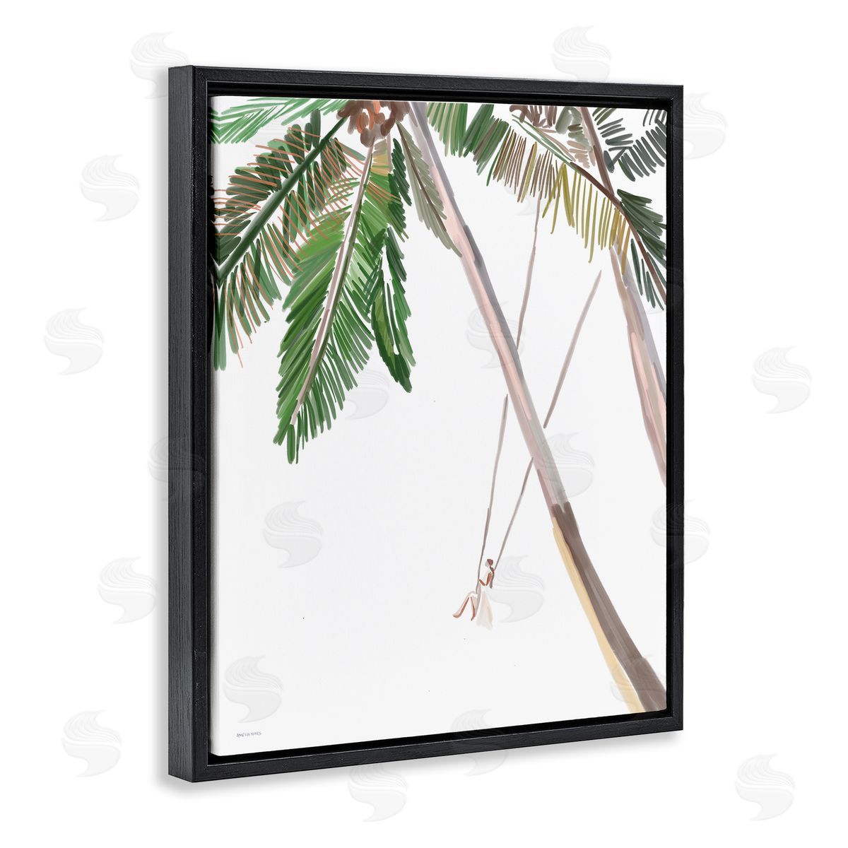 Amelia Noyes Girl Swinging Tropical Palm Trees Casual Black Floating Frame Canvas Wall Art Print
