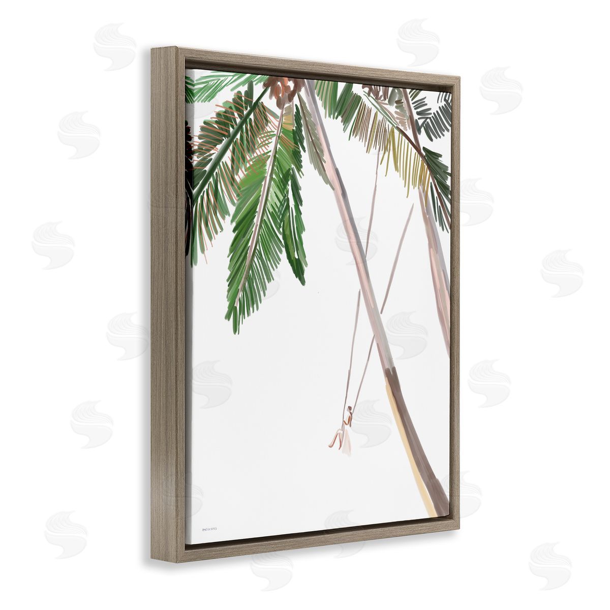Amelia Noyes Girl Swinging Tropical Palm Trees Casual Brown Floating Frame Canvas Wall Art Print