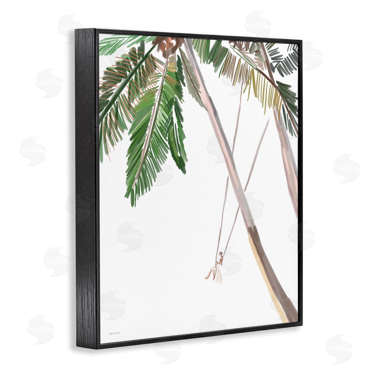 Amelia Noyes Girl Swinging Tropical Palm Trees Casual Black Framed Giclee Wall Art Print