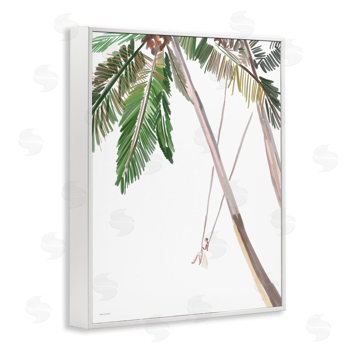Amelia Noyes Girl Swinging Tropical Palm Trees Casual White Framed Giclee Wall Art Print