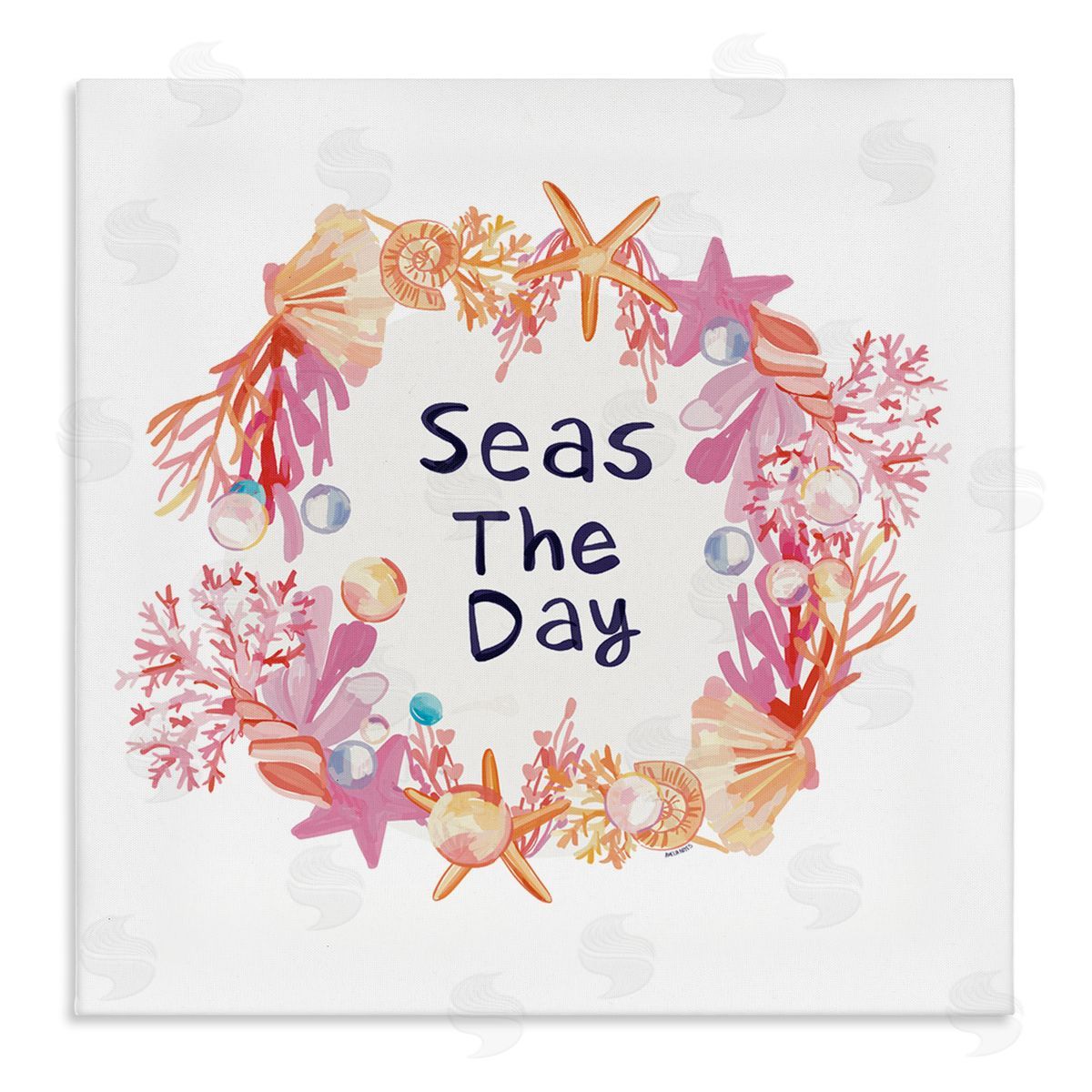 Amelia Noyes Seas The Day Marine Life Coral Botanical Wreath Stretched Canvas Wall Art Print