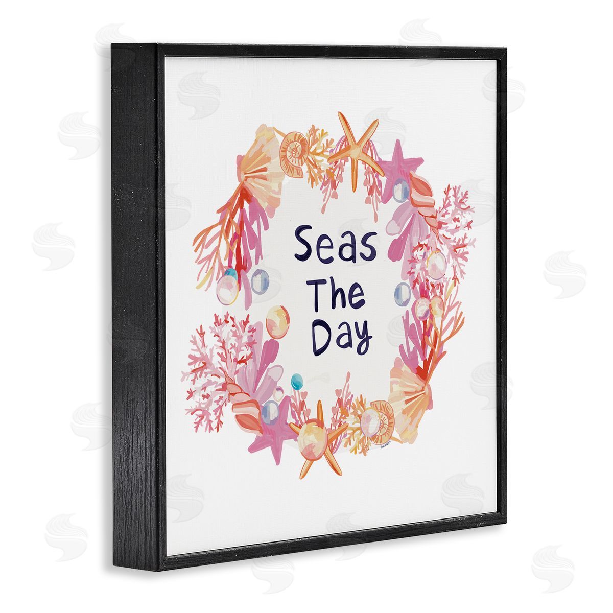 Amelia Noyes Seas The Day Marine Life Coral Botanical Wreath Black Framed Glicee Wall Art Print