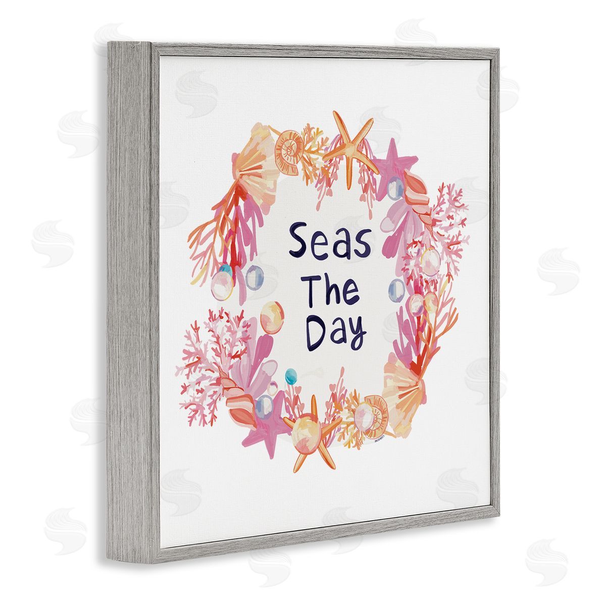 Amelia Noyes Seas The Day Marine Life Coral Botanical Wreath Gray Framed Glicee Wall Art Print