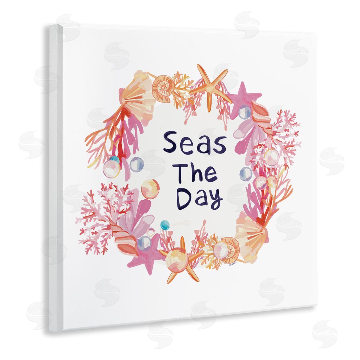 Amelia Noyes Seas The Day Marine Life Coral Botanical Wreath Wooden Wall Plaque Art Print