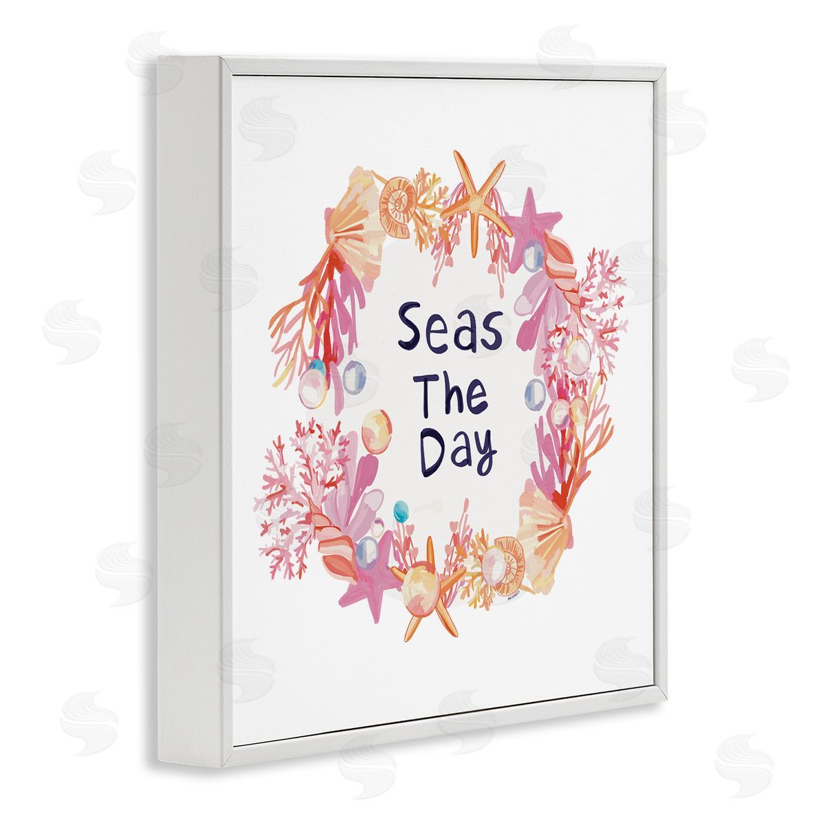 Amelia Noyes Seas The Day Marine Life Coral Botanical Wreath White Framed Glicee Wall Art Print
