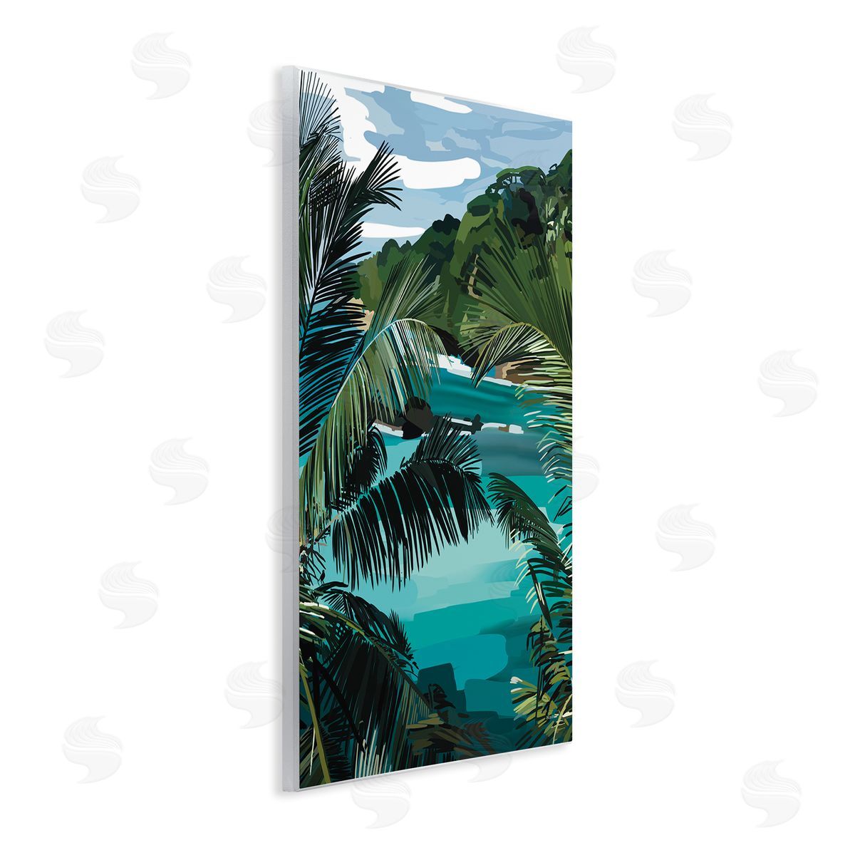 Amelia Noyes Tropical Ocean Inlet Lush Palm Tree Hills Wall Plaque Art Print