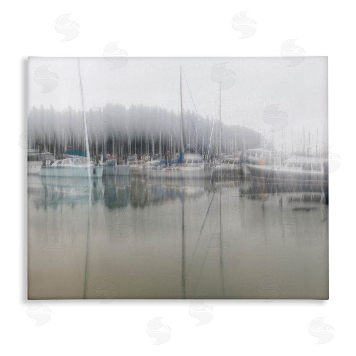 Nancy Crowell Foggy Weather Boat Marina Peaceful Floating Watercraft Stretched Canvas Wall Art Print