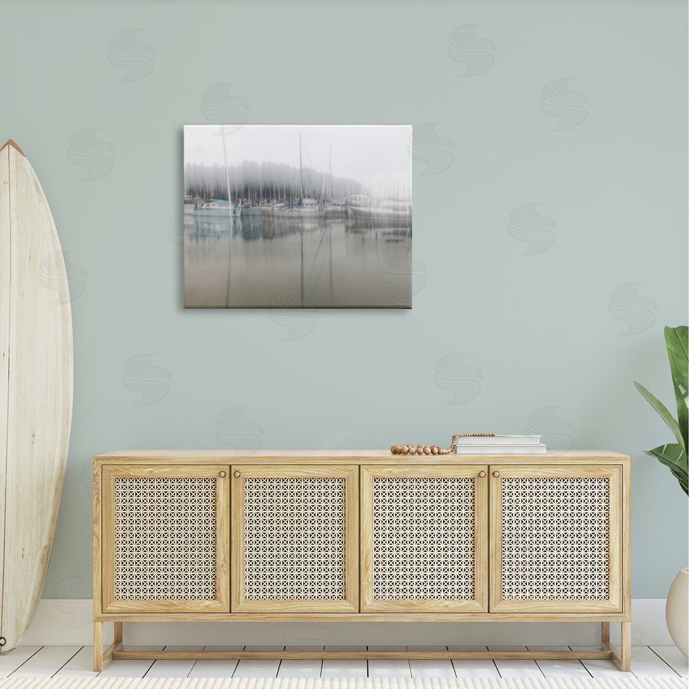 Nancy Crowell Foggy Weather Boat Marina Peaceful Floating Watercraft Canvas Wall Art Print in Room