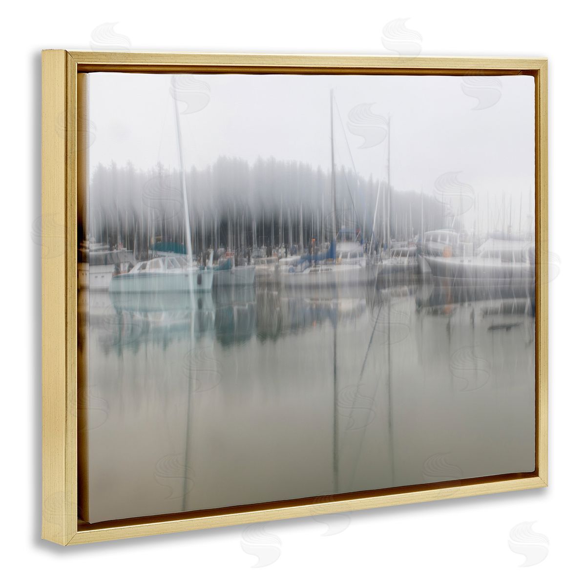 Nancy Crowell Foggy Weather Boat Marina Peaceful Floating Watercraft Gold Floating Frame Canvas Wall Art Print