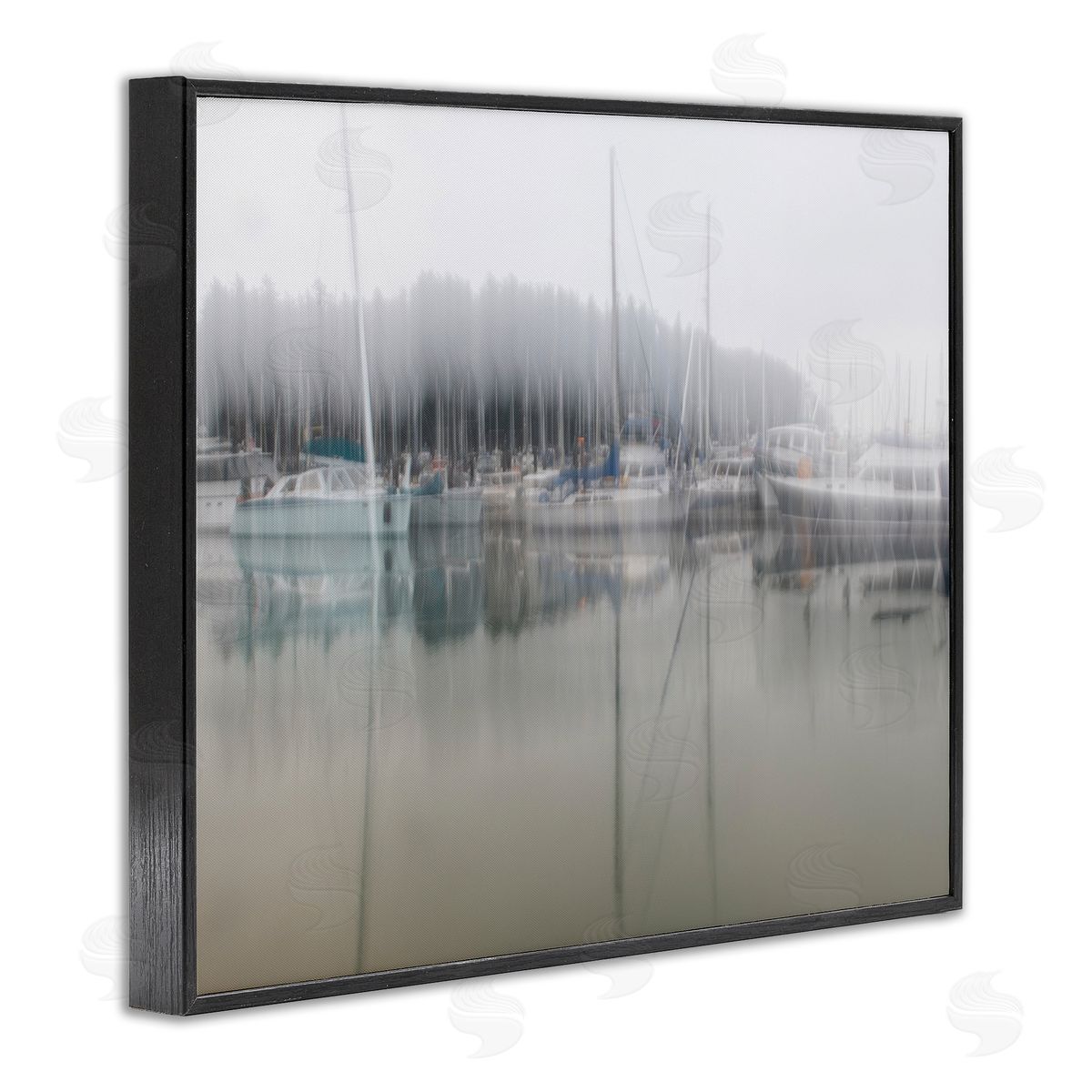 Nancy Crowell Foggy Weather Boat Marina Peaceful Floating Watercraft Black Framed Giclee Wall Art Print