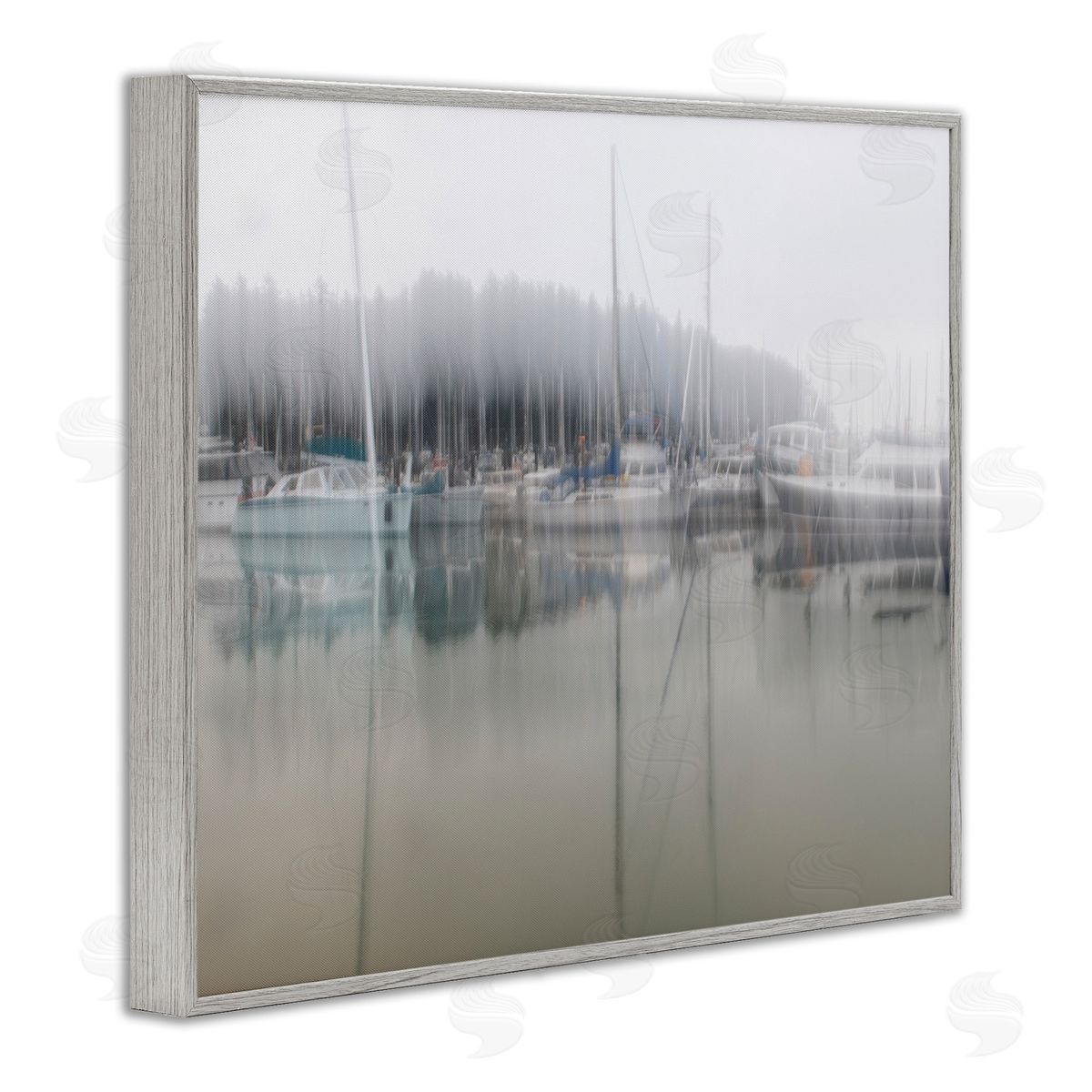 Nancy Crowell Foggy Weather Boat Marina Peaceful Floating Watercraft Gray Framed Giclee Wall Art Print