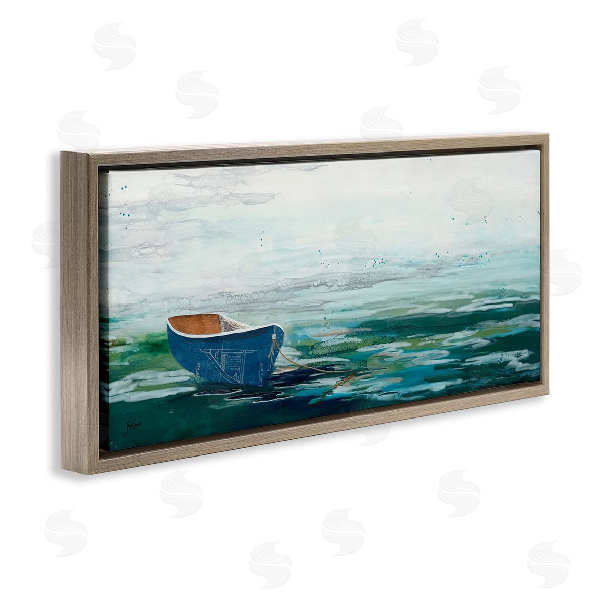 Stacy Gresell Lone Dinghy Boat Floating Ocean Water Collage 