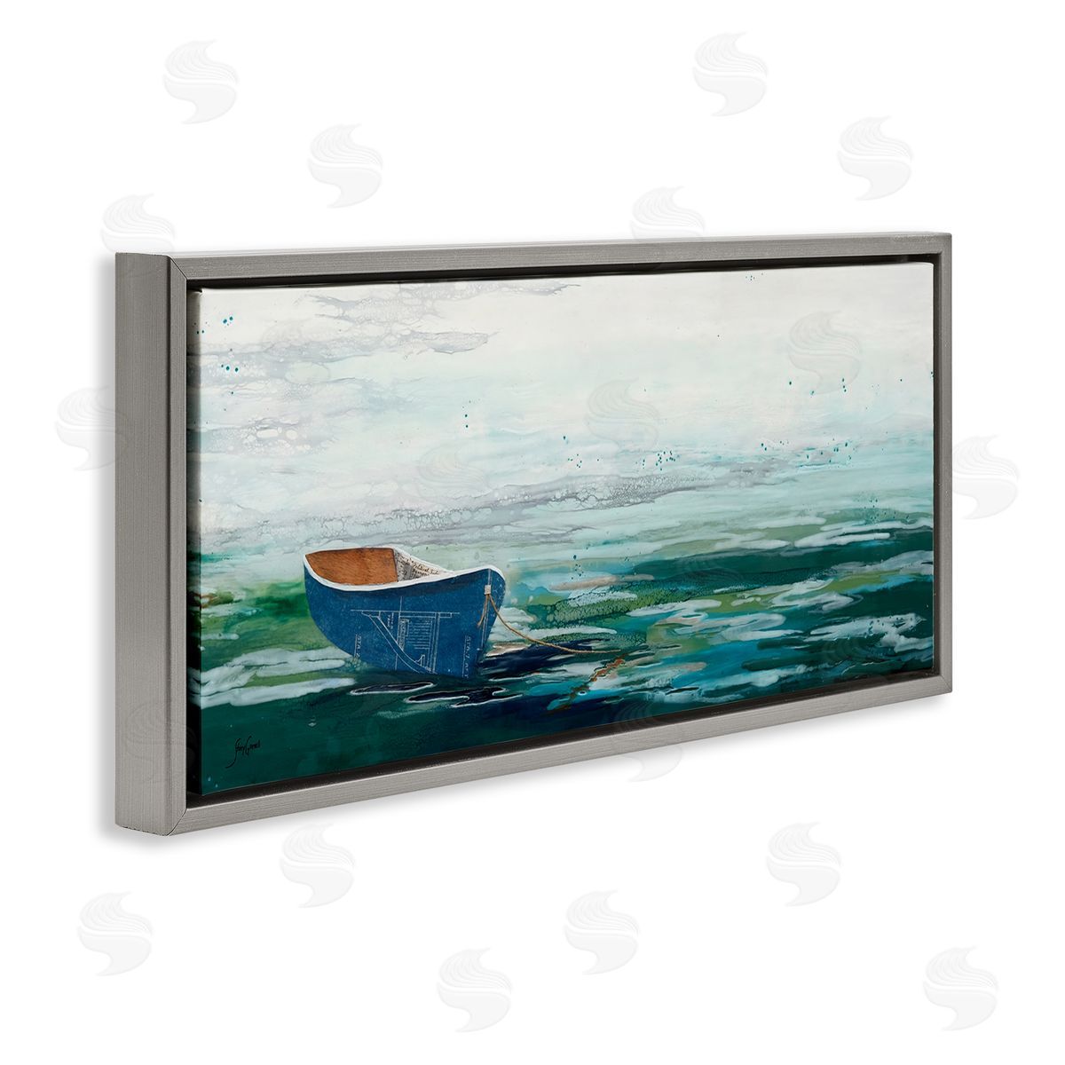 Stacy Gresell Lone Dinghy Boat Floating Ocean Water Collage 