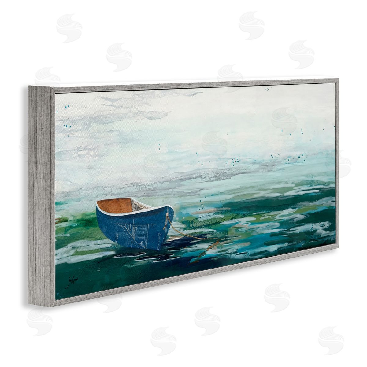 Stacy Gresell Lone Dinghy Boat Floating Ocean Water Collage 