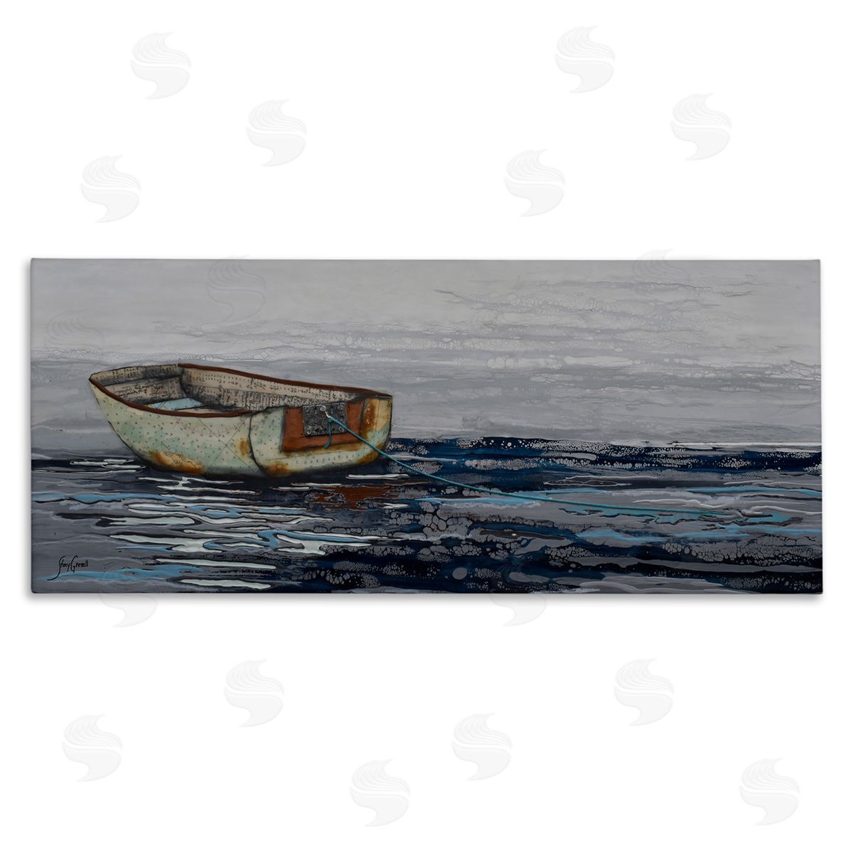 Stacy Gresell Collaged Dinghy Boat Drifting Vast Ocean Sea 