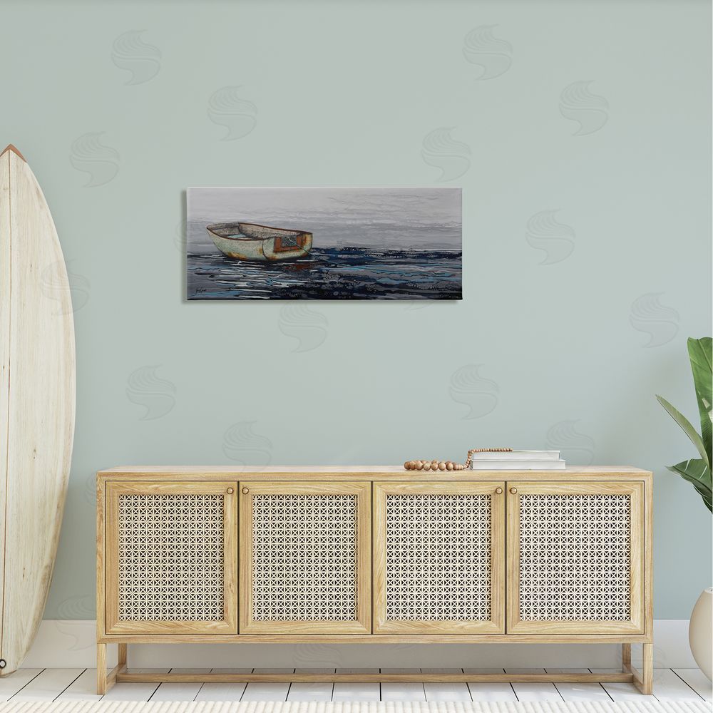 Stacy Gresell Collaged Dinghy Boat Drifting Vast Ocean Sea 