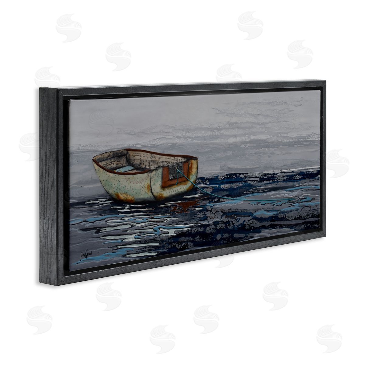 Stacy Gresell Collaged Dinghy Boat Drifting Vast Ocean Sea 