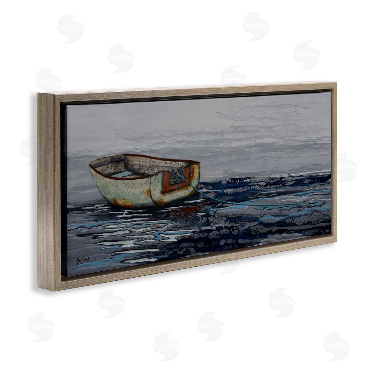 Stacy Gresell Collaged Dinghy Boat Drifting Vast Ocean Sea 