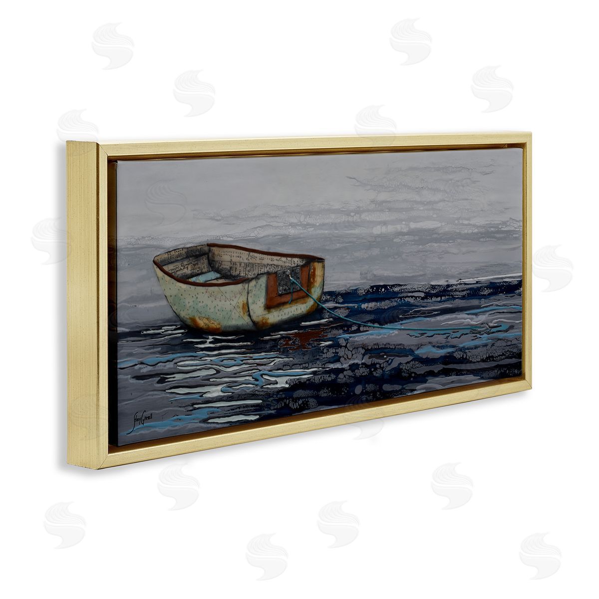 Stacy Gresell Collaged Dinghy Boat Drifting Vast Ocean Sea 