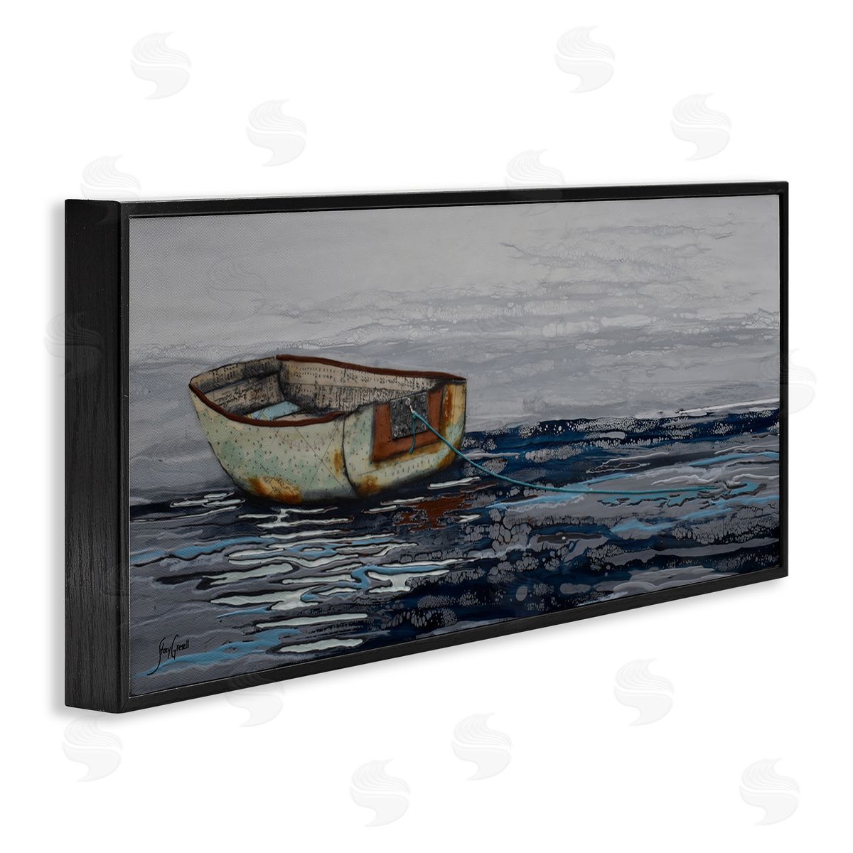 Stacy Gresell Collaged Dinghy Boat Drifting Vast Ocean Sea 