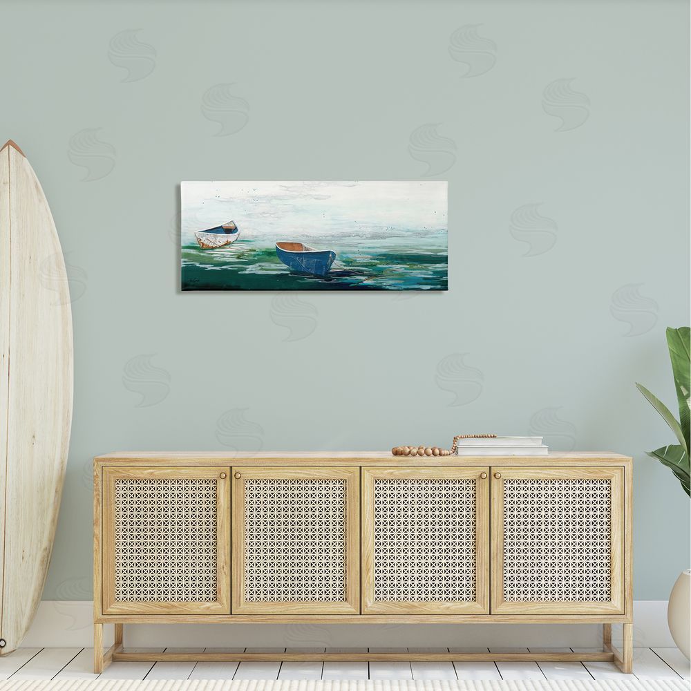 Stacy Gresell Panoramic Ocean Waves Two Drifting Rowboats Scene