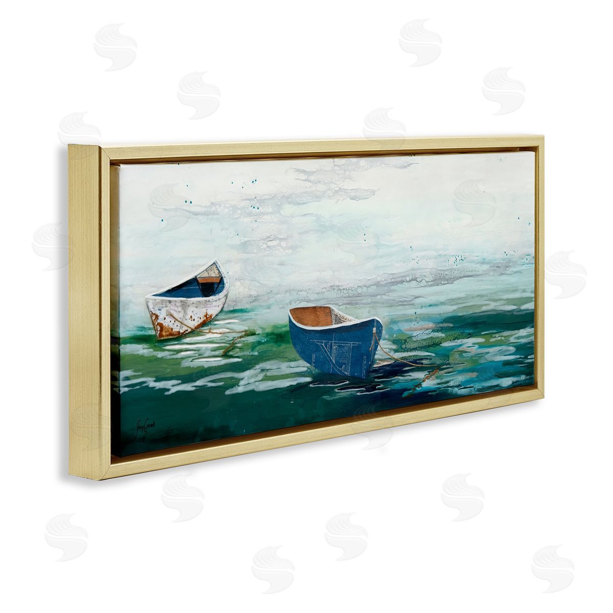 Stacy Gresell Panoramic Ocean Waves Two Drifting Rowboats Scene