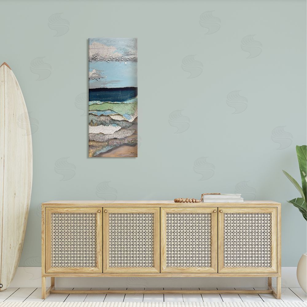 Stacy Gresell Cloudy Beach Shore Landscape Layered Ephemera Collage