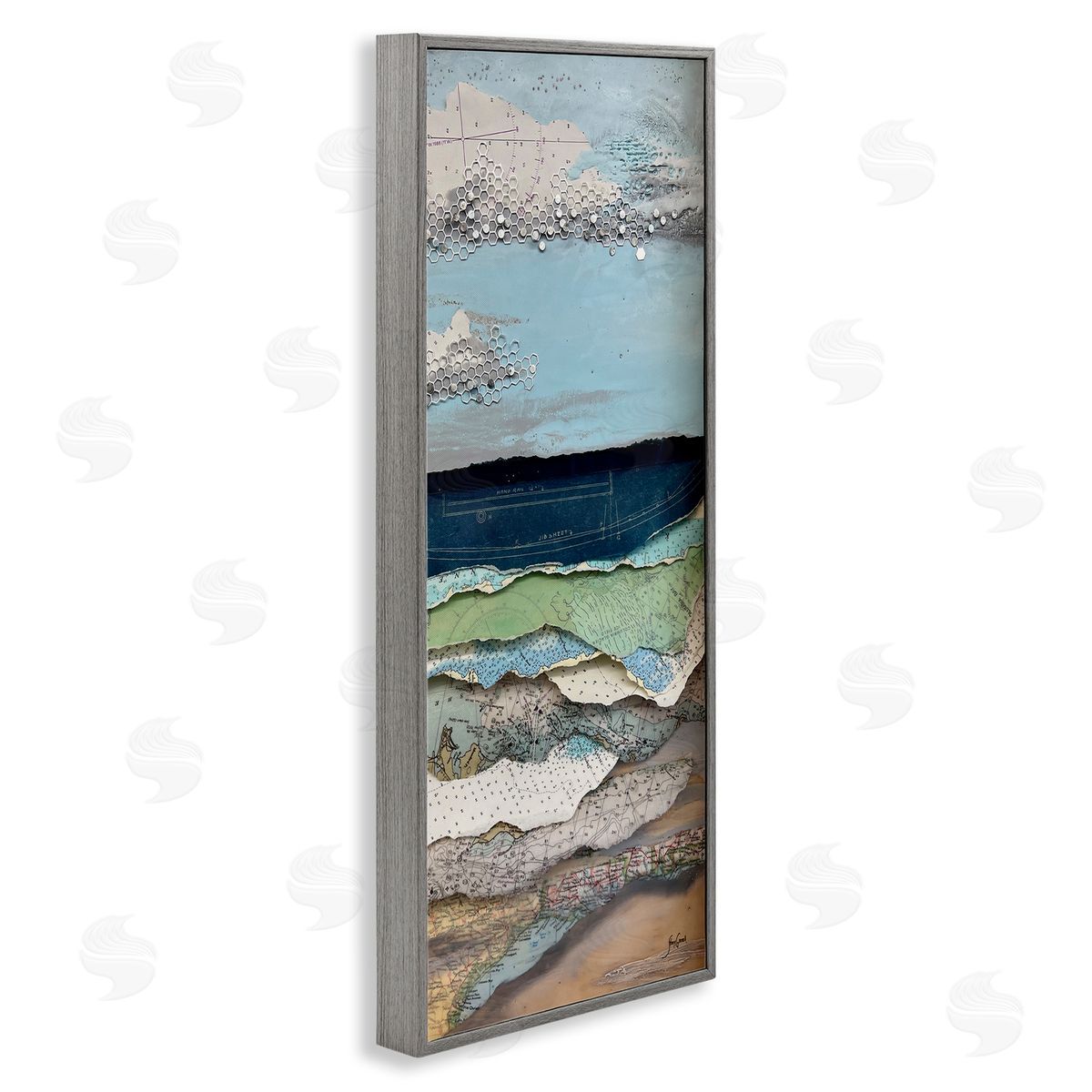 Stacy Gresell Cloudy Beach Shore Landscape Layered Ephemera Collage