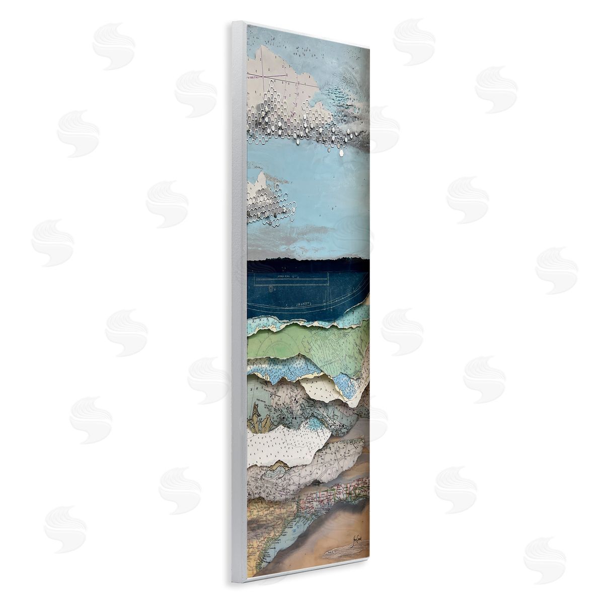 Stacy Gresell Cloudy Beach Shore Landscape Layered Ephemera Collage