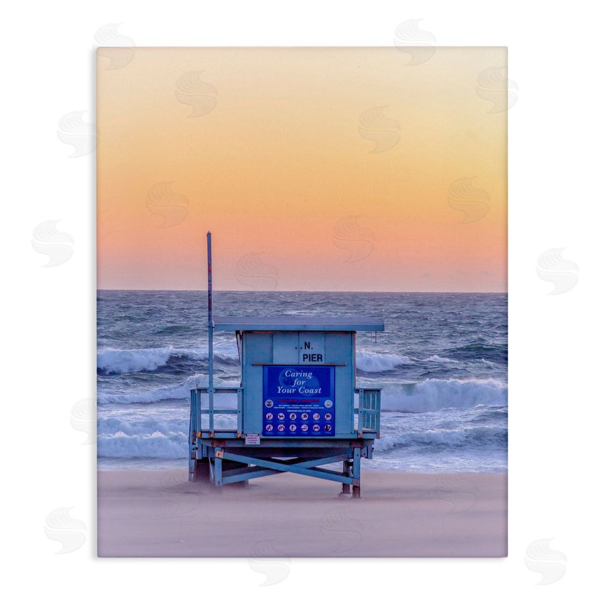 Jeff Poe Photography Tranquil Orange Sunset Beach Hut Ocean Shore Stretched Canvas Wall Art Print