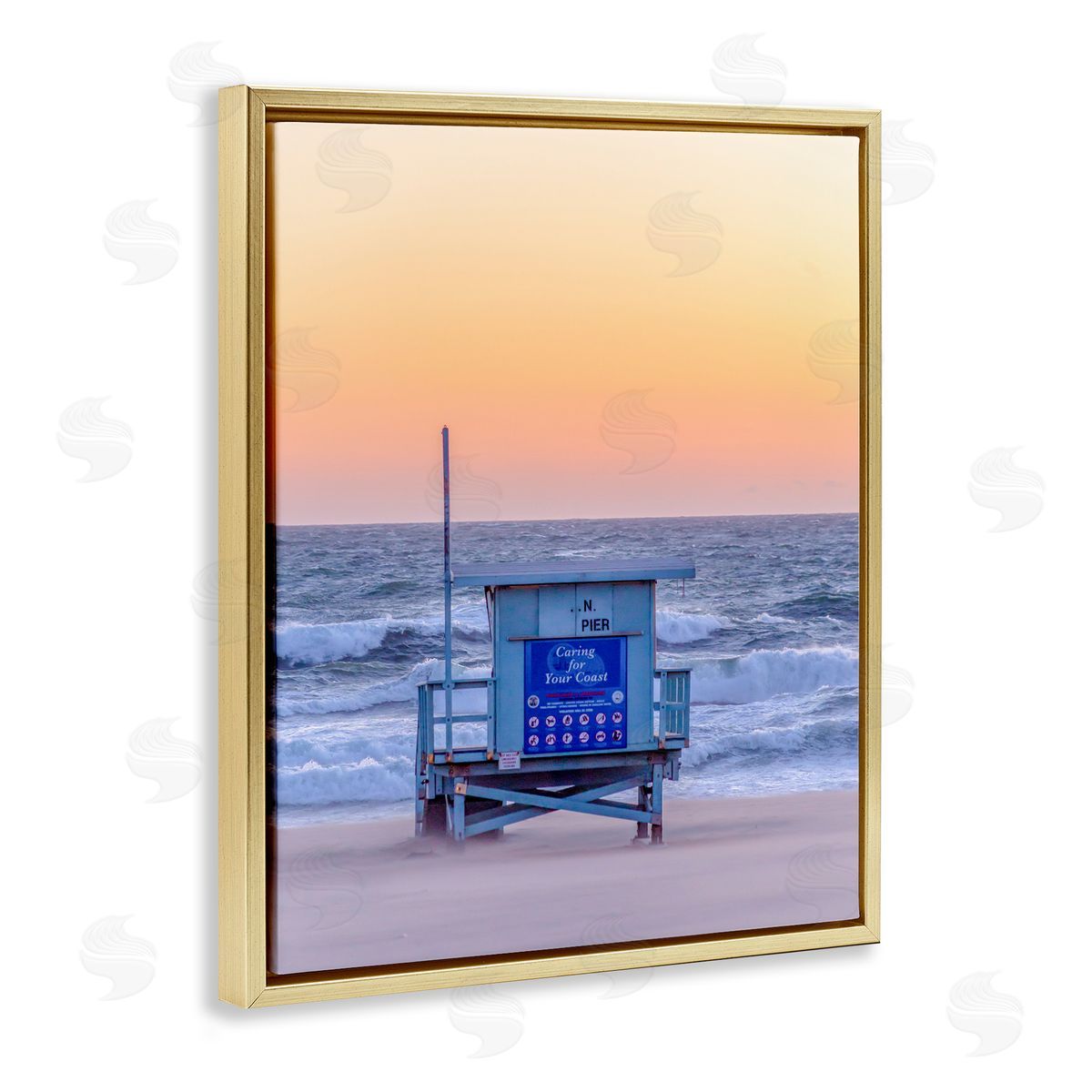 Jeff Poe Photography Tranquil Orange Sunset Beach Hut Ocean Shore Gold Floating Frame Canvas Wall Art Print