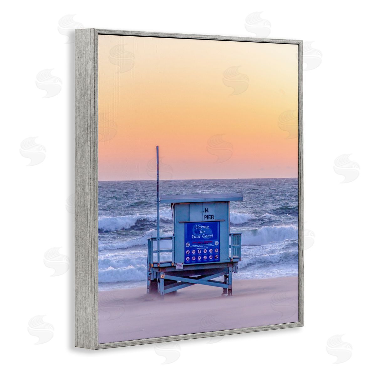 Jeff Poe Photography Tranquil Orange Sunset Beach Hut Ocean Shore Gray Framed Giclee Wall Art Print