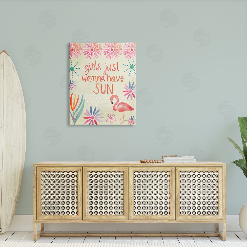 Katie Doucette Girls Wanna Have Sun Tropical Summer Floral Pattern Canvas Wall Art Print in Room