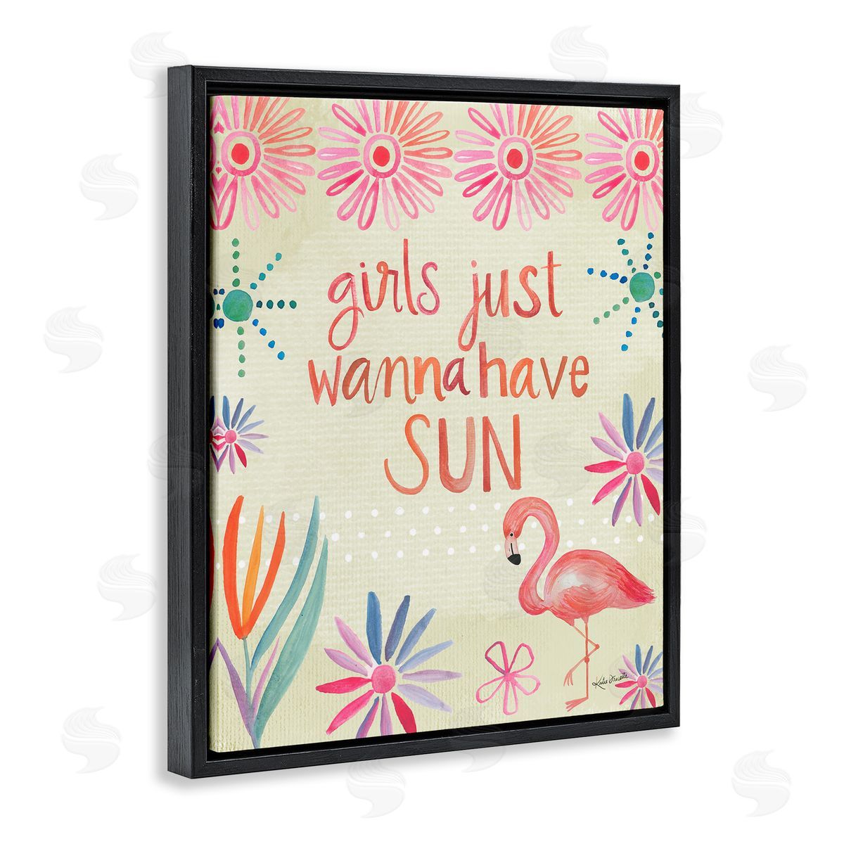 Katie Doucette Girls Wanna Have Sun Tropical Summer Floral Pattern Black Floating Frame Canvas Wall Art Print