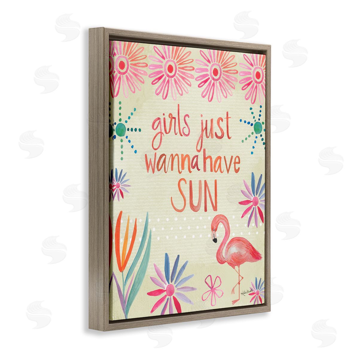 Katie Doucette Girls Wanna Have Sun Tropical Summer Floral Pattern Brown Floating Frame Canvas Wall Art Print